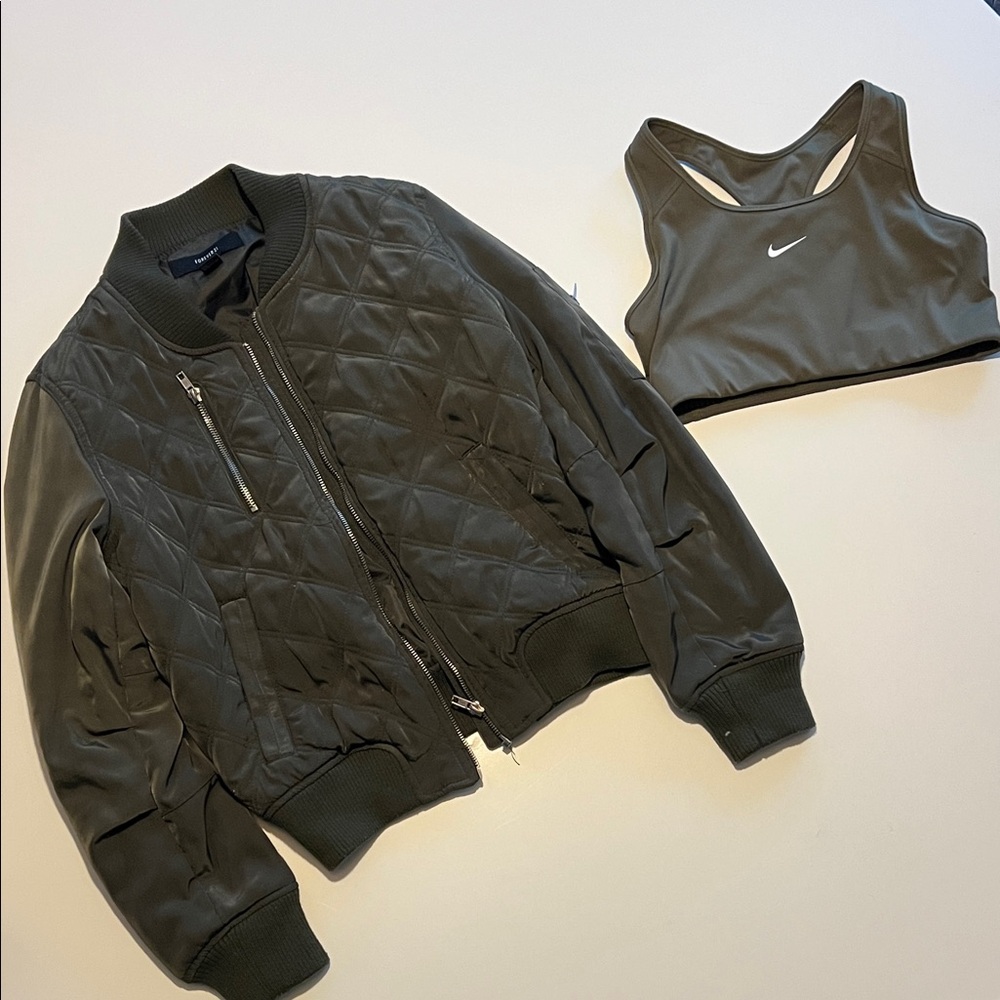 Quilted Bomber Jacket & Bra - Olive Green